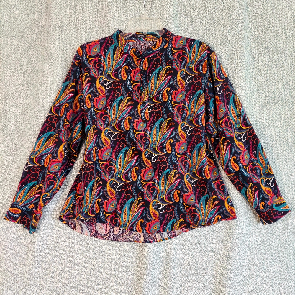 Coofandy Paisley Graphic Blouse with Mandarin Collar, XL